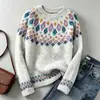 Novo suéter feminino da Amazon estilo europeu e americano, Sucesso de vendas na Wish, gola redonda, blocos de cor, folgado, moda, pulôver de tricô