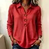 Moda Feminina Cruzada Europeia e Americana para Primavera e Outono de 2026 Nova Blusa Solta Amazon Cor Sólida Gola Camisa Botões Franzido Manga Longa