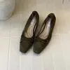 Zapatos planos de gamuza estilo vintage con lazo, zapatos de trabajo para mujer, Mary Janes de tacón grueso, tacones de cuña sin cordones