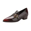 Mocassins Femininos Profundos em Couro Bovino Estilo Francês Inspirado no Britânico com Fivela de Cinto, Salto Grosso, Corte Profundo, Toque de Luxo, Adequados para o Trabalho, Sapatos Elegantes de Couro