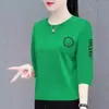 Comercio Electrónico Transfronterizo Comercio Electrónico Camiseta de Siete Mangas para Mujer Ropa para Madres de Mediana Edad Top Holgado Talla Extra Manga Corta Camiseta Base