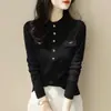 Blusa de Tricô Feminina Andi Veludo Lavado com Gola Alta e Manga Longa, Nova Camisa Básica Slim-Fit Outono/Inverno