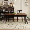 Mesa de Jantar Vintage de Madeira Maciça Estilo Francês, Retangular, Adequada para Lares Pequenos, Mesa de Jantar Longa com Estilo Meio do Século, Madeira de Carvalho com Design Color-Blocking, Mesa Grande de Tampo Único