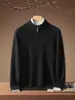 Suéter de cashmere 100% puro para homens, com zíper parcial, gola alta, para outono e inverno, cor cinza, malha business casual, leve e luxuoso