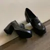 Mocasines Retro Británicos de Tacón Alto para Mujer, Zapatos Pequeños de Cuero Versátiles de Suela Gruesa, Sin Cordones para Ir al Trabajo, Tacón Grueso
