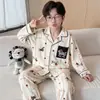 Pijama de Algodón Puro de Manga Larga para Jóvenes de Otoño Niños con Cuello Camisero Dibujos Animados Atractivo Tallas Mediana y Grande Ropa de Casa Delgada de Otoño para Niños