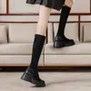 Botas Altas 2025 para Personas Pequeñas, Nuevas Botas de Otoño e Invierno, Elásticas Adelgazantes y para Aumentar la Estatura, Botas Casuales de Tacón Medio Maillard
