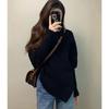 Suéter grueso de estilo francés con cuello alto irregular, suave Nuo, para mujer, otoño e invierno, para exterior, estilo holgado y perezoso, top de suéter grueso