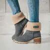 Botas de Mujer Transfronterizas Verano 2024 Botas de Nieve para Mujer Invierno 2023 Color Sólido Verde Tacón Grueso Punta Redonda con Tacón Delgado