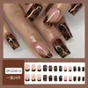 Estampado de Leopardo Nude Manicura Francesa Uñas Largas Venta Cruzada Más Vendido Retro Uñas Portátiles 24 Piezas Parches de Uñas Postizas