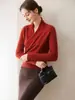Suéter de Cachemira Nuevo Otoño e Invierno para Mujer Nuevo Francés Cruzado Cuello en V Suéter de Punto con Temperamento Moda Tejido Retro Top Base