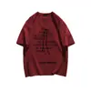 Camiseta de Manga Corta de Algodón Puro con Estampado de Letra de Lazo Estilo Ballet Americano Verano Moderna Versátil para Hombres y Mujeres