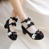 Estilo Coreano Combinación Perfecta Encaje Dulce Lazo Lolita Chica Suave Tacón Grueso Princesa de Hadas Punta Redonda Zapatos de Una Sola Capa JK para Mujer Zapatos Lo