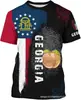 Camiseta Casual Redonda de Manga Curta Impressa em 3D com Designs Inovadores Representando Estados dos Estados Unidos, Top de Moda Unissex