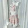Lencería Sexy Puro Deseo Cuello Halter con Cordones Estilo Universitario Uniforme JK Set Camisón Sexy con Ribete de Encaje 9280