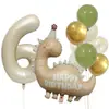 Globo de Dinosaurio Pequeño Color Caramelo Mate Retro Transfronterizo Set de Globos con Número de Cumpleaños de Papel de Aluminio Fondo para Fotos de Fiesta