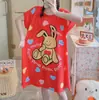 Pijama de verano para mujer de talla grande, diseño de dibujos animados lindo, para damas de talla grande, vestido camisón de seda de leche para el hogar, venta al por mayor