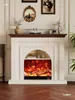 Gabinete Decorativo de Lareira Estilo Francês, Gabinete de Entrada Estilo Antigo com Efeito de Chama para Sala de Estar, Prateleira de Armazenamento Estilo Americano de Frente para a Porta de Entrada