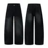 Muxi Clothing Marca Moderna Estilo Americano Jeans Reta Curva Desconstruído Patchwork Lavado Vintage para Homens, Calças Largas Soltas