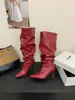 Botas de Salto Alto Arredondadas para Panturrilha Larga Outono/Inverno 2026 Botas Longas Femininas Europeias e Americanas Não Acima do Joelho Botas de Salto Alto Bico Fino