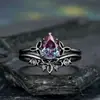 Anillo Corona de Flores de Zirconia Corazón Púrpura Negro Gunmetal de Alta Calidad Europeo y Americano Anillo Retro de Nicho Fábrica Transfronteriza Hongdi