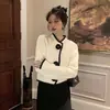 Cárdigan de punto de camelia francesa estilo coreano para otoño para mujer, con diseño engrosado, colores contrastantes y un look chic y moderno