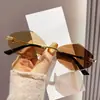 Óculos de Metal Sem Aro em Formato de Diamante com Decoração Única de Guepardo, Óculos de Sol com Borda Cortada, Óculos de Sol Retrô com Lentes Fotocromáticas