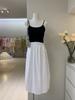 Falda Burbuja Flor Capullo de Diseño Delgado Bicolor Blanco y Negro Primavera y Verano Largo Medio para Mujer Cintura Suelta Falda Línea A