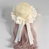 Chapéu de Palha Original Elegante Lolita Cor Natural com Renda de Margarida Laço de Palha Flor Chapéu de Sol para Casamento