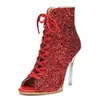 Salto de Cristal Transparente Sapatos de Salto Alto para Dança de Jazz Europeus e Americanos Sapatos Especiais para Dança Tira de Boca de Peixe Botas Curtas Sapatos de Dança para Exportação