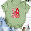 Camiseta de manga corta navideña europea y americana de AliExpress para mujer, con estampado de letras LOVE, cuello redondo, multicolor, de comercio exterior.