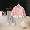 Ropa de Primavera y Otoño para Niños Ropa para Niños Suéter Dos Piezas Casual Bebé Dibujos Animados Sudadera Falda Traje Bebé Niña Leggings Ropa de Otoño