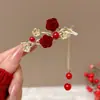 Diadema Rojo Festivo con Lazo para Niñas Pasador de Año Nuevo Infantil Pinza de Princesa Pasador para Flequillo Lateral Pasador