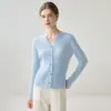 Estilo Francés Suave~ Cárdigan de Punto 100% Cachemira Pura Kang Sai Ni para Mujer, Cuello en V con Abertura, Adelgazante, Cárdigan de Moda