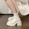 Botines blancos de algodón gruesos con plataforma y tacón robusto para mujer, nuevo estilo otoño e invierno 2026, botas ajustadas para mujeres menudas, botas estilo Martin