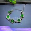 Diamante cheio de jade esmeralda verde calcedônia mulheres pulseira tampa inferior incrustada artesanato 925 pulseira de prata jade