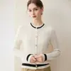 2026 Invierno Nuevo Cachemir Siete Puntos Engrosado Cuello Redondo Cardigan de Punto Manga Larga Bloque de Color Tejido de Trenzas Prenda Exterior