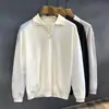 Elegância Italiana! Confortável e Macio! Suéter Base de Malha Masculino Outono/Inverno com Gola Polo Quente de Manga Longa Tendência