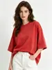 Camiseta Lavada Vintage de Algodão Pesado Estilo Americano para Meninas, Top de Cor Sólida Retro para Subcultura, Nicho, Slim Fit com Design Único