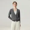 Cardigã de cashmere com decote em V para mulheres, intelectual, malha de peça dupla falsa, top versátil para usar por cima, outono e inverno, folgado, bloco de cores, malha externa