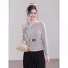 Suéter de punto, colección otoño 2026, talla grande, top de un hombro para mujer, corte holgado, versátil, diseño estilo coreano