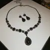 Aretes y Collar con Diamantes de Gota de Agua Transfronterizos Europeos y Americanos, Cadena para Clavícula Estilo Corte Vintage, Set de Joyería de Lujo Ligero de Gama Alta para Mujeres