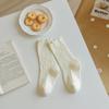 Calcetines finos de algodón para niñas de primavera y verano, calcetines de canalé lateral con oreja de madera, color Morandi, calcetines de caña media sin costuras para niños, calcetines de princesa
