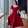 Vestido Vermelho Francês Torrada Novo Estilo da Noiva Pode Ser Usado Diariamente Roupas de Casa Manga Bufante Pequena Vestido de Festa