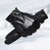 Guantes Populares de Invierno para Hombre de Cuero de PU Transfronterizos con Forro de Felpa, Compatibles con Pantalla Táctil, Cortavientos, Adecuados para Ciclismo y Conducir