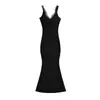 Vestido regata de renda feminino puramente sedutor com uma bolsa de cintura sexy e design em blocos, vestido de verão sexy sem alças estilo sereia com bojos