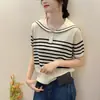 Top de Punto Rayado de Moda y Estilo para Mamás, Manga Corta, Nuevo Estilo Verano 2026, Camiseta que Reduce la Edad para Mujeres de Mediana Edad y Mayores