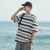 Nueva Camiseta Casual Versátil de Manga Corta Rayada de Peso Pesado para Hombre, Camisa Casual de Verano Moderna Holgada de Media Manga