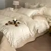 Nuevo Estilo Algodón 100% Grado A 60S Lavado Jacquard Repujado Juego de Cubre Cama, Juego de Funda Nórdica Estilo Encaje Francés de Cuatro Piezas, Ropa de Cama de Algodón Puro