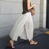 Calças largas de linho com fenda grande, peça única, feminina, primavera e verão, soltas, plus size, casuais, comprimento até o tornozelo, calças falsas de algodão e linho, perna larga, saia
